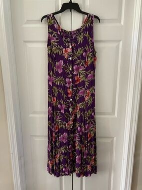 VTG 90s Sleeveless Floral Maxi Dress with Button Front by Dressbarn - Size 14